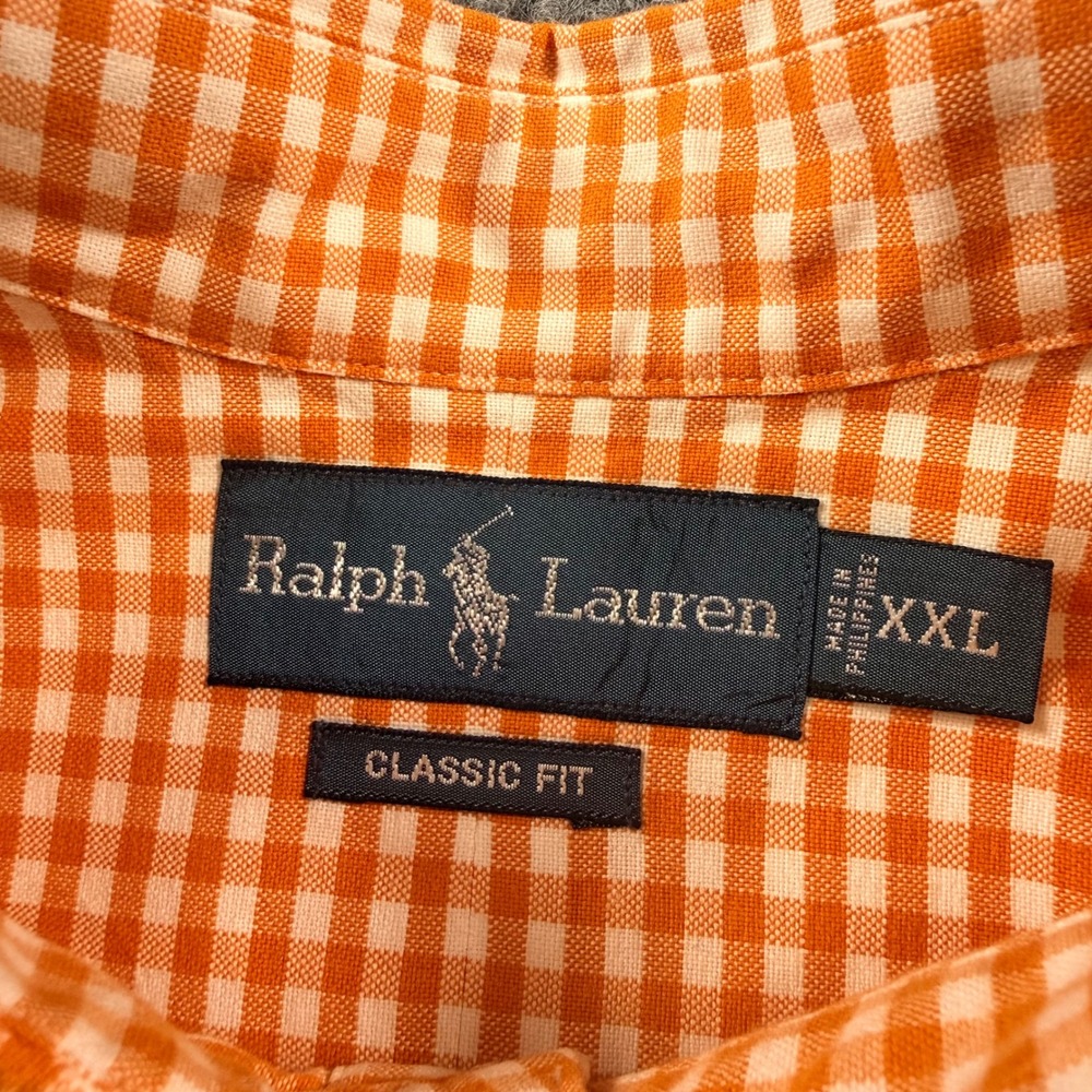 Ralph Lauren Mens XXL Classic Fit Orange Gingham Button Down Shirt Long Sleeve - Picture 3 of 9